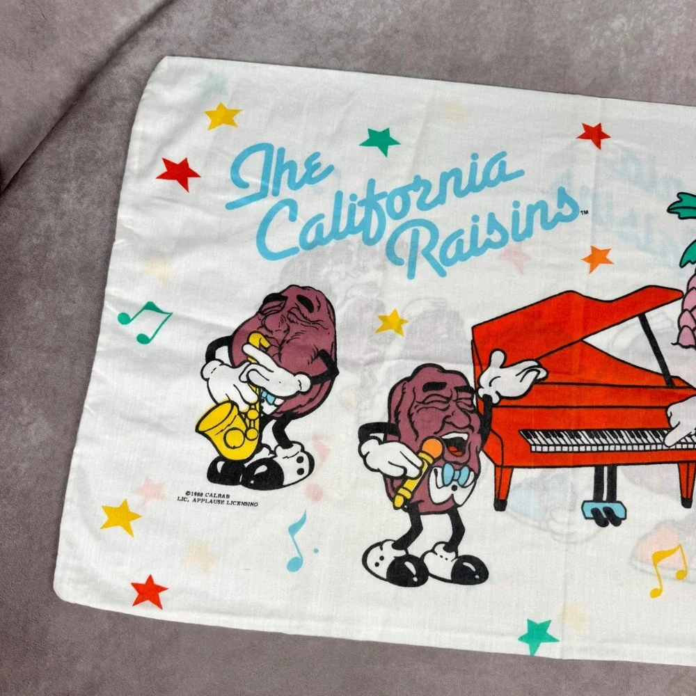 Vintage 1988 California Raisins Pillowcase 80s Cartoon Band Dancing Characters